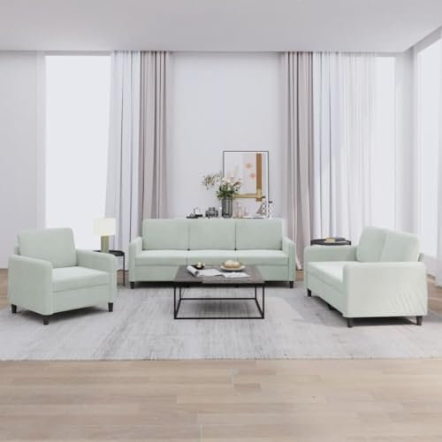 Xichuzi 3-TLG. Sofagarnitur Hellgrau Samt, Loungesofa, Sofas & Couches, Relaxsofa, Couch für Wohnzimmer, 3201934