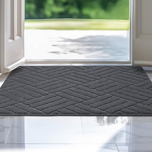 FEOMOS Schmutzfangmatte Innen 60x90cm, rutschfeste Fußmatte mit Saugfähiger Oberfläche, gegen Schmutz und Nässe, Waschbarer Eingangsteppich für Flur, Haustür, Grau