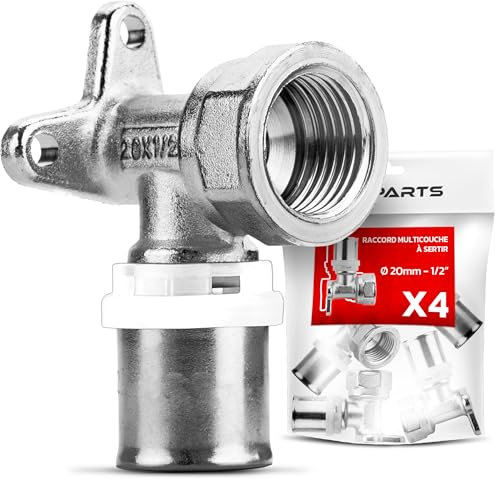 BOOPARTS – 4 Consoles Murales à Sertir Ø20–1/2 (15/21) Contour TH : Raccords Femelles en Laiton pour Tuyaux Multicouches | Sorties Murales Fiables et Étanches