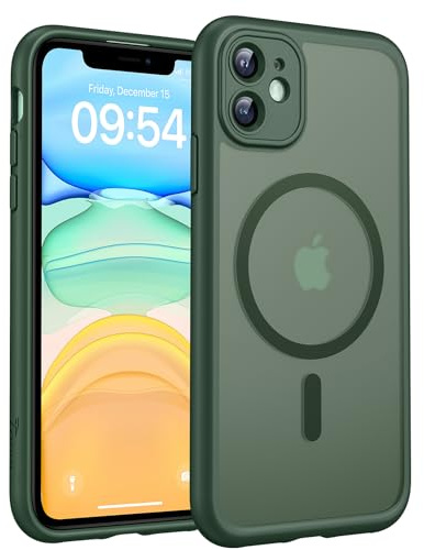 TOCOL für iPhone 11 Hülle, Kompatibel mit MagSafe, Matt Alpengrün | Eingebauter Magnetring, Vollständiger Kameraschutz, Militärschutz Stoßfest Kratzfest Haltbarkeit, Durchscheinend Rückseite