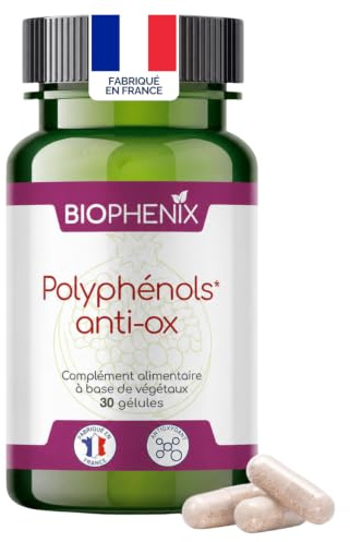 Biophénix - Polyphénols Anti-Ox 30 Gélules - Complément 100% Naturel à Base de Végétaux - Antioxydant, Anti-Inflammatoire,Anti-Vieillissement Vitamine E - Fabriqué en France - 2 Gélules/Jour