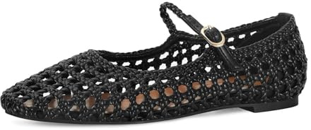 MICIFA Woven Mesh Ballet Flats for Women Round Toe Mary Jane Flats Buckle Strap Ballerina Flats Comfortable Dress Casual Flat Shoes Black