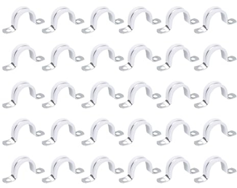 sourcing map 30 Pcs 1 Inch Rigid Pipe Strap, 2 Holes U Bracket Cable Clamp Hanger Conduit Clamps Tension Tube Clips for Fixing Pipe Cable, Silver