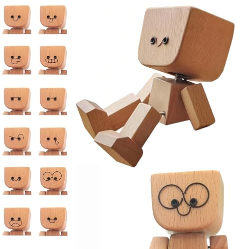 TETSMG Wackelnder Auto, Lustige Holzfiguren Männchen mit Magnetischen Gesichtsausdrücke, Wackelfigur Autodekoration, Kreatives Auto Zubehör Innenraum Wackelfiguren, Schreibtisch Ornamente (A)