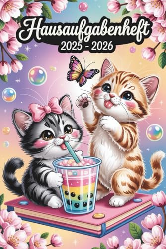 Hausaufgabenheft 2025/2026 Katzen: MIT DATUM Eine Woche auf zwei Seiten , 52 Wochen , A5 , schulplaner mädchen Teenager