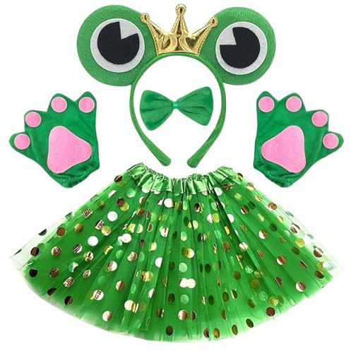 QminTouyzs 4 PCS Frog Costume Set, Headband, Bow, Gloves, and Skirt, Animal Costume Accessories for Themed Events, Carnival and Cosplay