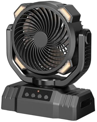 SageFurned Ventilatore portatile ricaricabile con batteria da 20000 mAh, ventilatore da tavolo da campeggio a 5 velocità con luce LED e gancio per esterni, nero