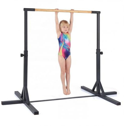 COSTWAY Gymnastik Turnreck, Reckstange Indoor mit verstellbaren Höhen, Gymnastikstange horizontal, Turnstange bis 150 kg belastbar, Turngeräte für Kinder ab 3 Jahren