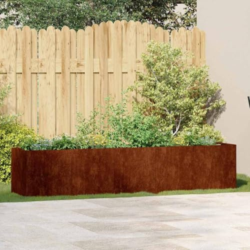 ACAGALA Pflanzkübel Metall 200x40x40 cm, Rechteckig Garten Hochbeet in Offenes Bodendesign, Blumentopf aus Cortenstahl Stahl, Blumenkübel Pflanztopf Pflanzgefäß Übertopf, Braun