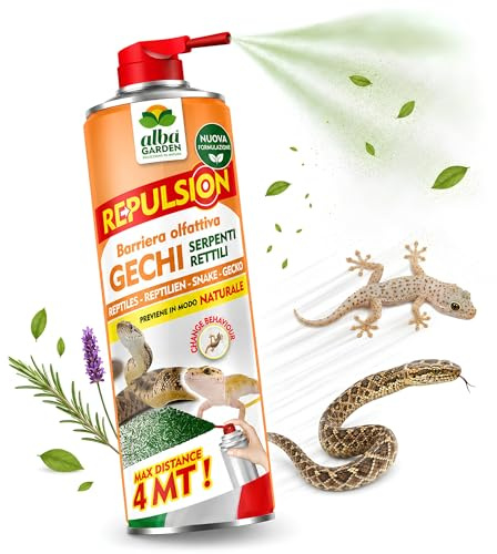 Albagarden - Repellente per Gechi Serpenti e Rettili - Effetto IMMEDIATO - Barriera Vegetale Olfattiva Disabituante per Lucertole E Serpenti - Senza Veleno E Ultrasuoni - Spray Gas 600 Ml x 2 PZ