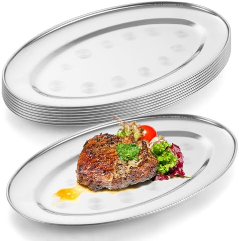 AZKEEGREY 8 Pcs Stainless Steel Serving Platters Oval, 33.8 x 21 cm, Silver
