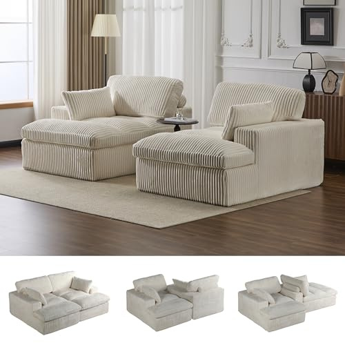 PixelPilot Cord Sofa, 2 Sitzer Sofa mit Schlaffunktion, Loveseat Sofa mit Amlehnen, Komfort Boneless Couch, Keine Montage Erforderlich, für Wohnzimmer, Schlafzimmer