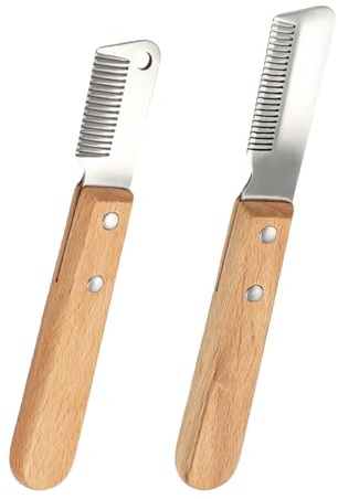 Herramienta de Deslanado y Desenredado para Perros, Cuchillo de Stripping y Peine de Pelo Corto con Mango de Madera, Elimina Pelo Muerto y Nudos, Cepillo Profesional para Mascotas