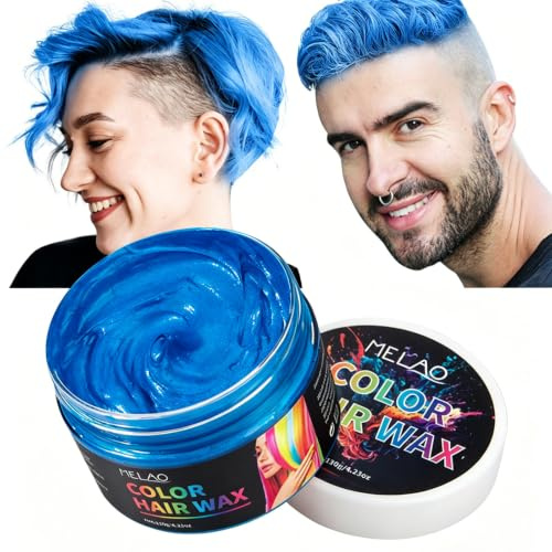 Temporäre Haarfarbe Wachs Blau 120g, Auswaschbare Haartönung für Kinder Männer Frauen, Natürliche Farbiges Haarwachs für Party Cosplay Halloween, Leicht Auswaschbare Haarfarbenänderung (Blau)