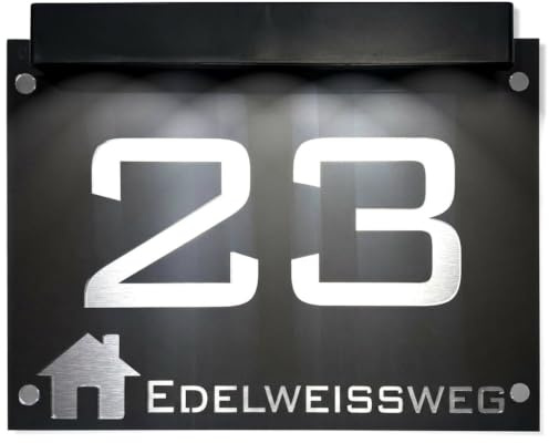 FLEXISTYLE Hausnummer Solar Beleuchtet 40x30 cm – LED Hausnummernschild mit Dämmerungssensor, Wetterfestes Adressschild für Hauswand, Zaun und Eingangsbereich