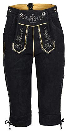 Mufimex Damen Trachten Lederhose Trachtenlederhose Trachtenhose Kniebund schwarz 34