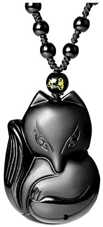 JSDDE Black Obsidian Crystal Hand Carved Fox Pendant Necklace Lucky Protection Crystals Fox Necklaces Jewelry