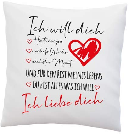 LIEBTASTISCH - Ich will dichKissen mit Spruch - Liebe - Schatz - 40cm x 40cm (Mit Kissen)