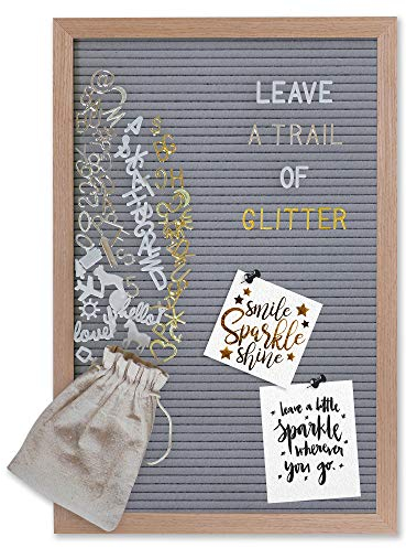 Gadgy Retro Filz Letter Board Grau - Letterboard mit 710 weißen, goldenen & silbernen Buchstaben inkl. Aufbewahrungstasche, Deko-Buchstabentafel für Zuhause, Büro & Events - 30x45 cm