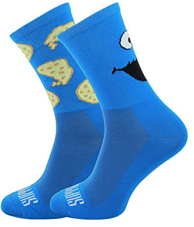 SUPPORT Herren Radsocken atmungsaktive Technologie rutschfeste Faser Unisex lustige Muster Radfahrer Zubehör für Wandern Laufen Klettern Radfahren Essentials, Someone Blue, Größe 45-46 EU