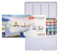 White Nights aquarelle russe en set, 35 couleurs en godets entiers dans une boîte métallique bleu clair, haute brillance et luminosité.