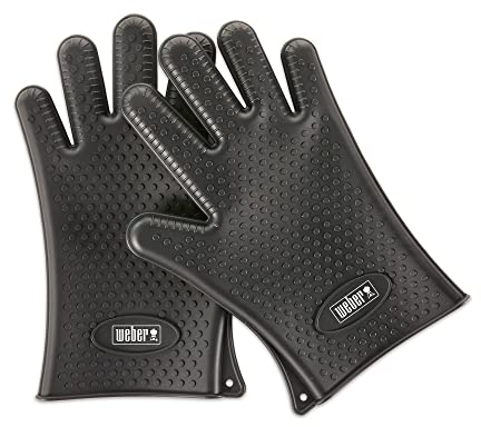 Weber Silicone Grill Gloves, 1 Pair, heat- & water-resistant, perfect for handling Grilled Food from the Grill or Smoker, reusable, food-safe Silicone, easy to clean - Black (7017)