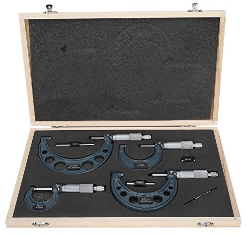 Bügelmessschraube 4 Stück 0-100 Mm Metrische Bügelmessschrauben Dickenmessgerät Messschieber mit Etui
