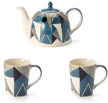 NEU teemando® Kanne Caspian Keramik mit Goldauflage 1,9 l + 2 X Becher Caspian Keramik mit Goldauflage 0,3 l