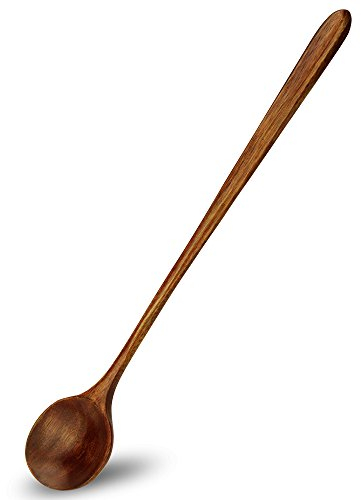 Cucharas de sopa, 1 pieza estilo coreano de 10.9 pulgadas, 100% madera natural, mango largo, cucharas redondas para sopa, cocina, mezclador, agitador, utensilios de cocina