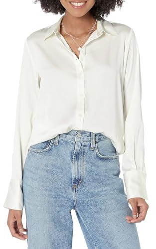 Amazon Essentials Blusa in Raso con Abbottonatura Frontale, Vestibilità Classica (Disponibile in Taglie Forti) Donna, Guscio D'uovo, L