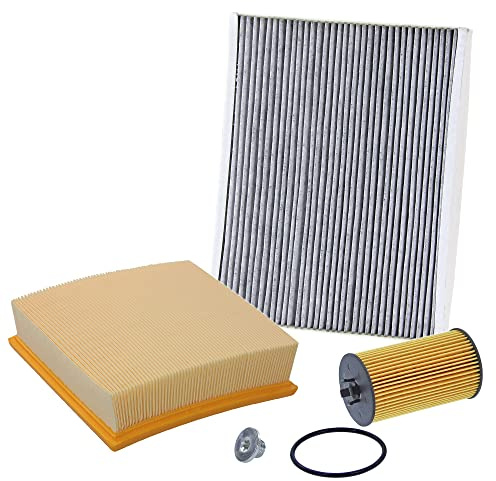 ATEC Germany Set di filtri di ispezione con 1x filtro olio, 1x filtro aria, 1x filtro aria abitacolo (carbone attivo), 1x tappo di scarico olio con guarnizione, COMPATIBILE CON - OPEL CORSA D (S07)