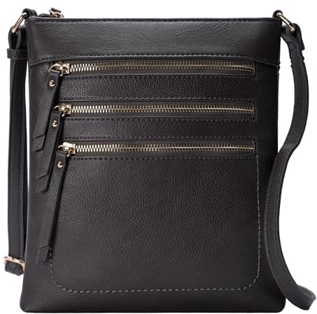 Solene Crossbody Bag Functional Multi Pocket Messenger Purse Top Zip Closure Shoulder Handbag With Adjustable Strap-WU093(Charcoal Grey)
