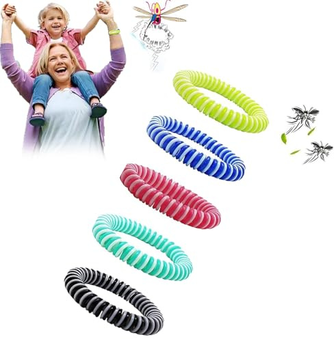 Rakiuty Repelentes de Mosquitos, Pulseras Antimosquitos, Pulseras Repelentes de Mosquitos, 5 Piezas Bandas repelentes de Insectos y Fallos, 100% Naturales, Ajustables para Bebés y Adultos