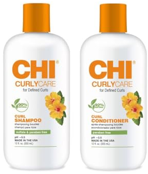 CHI CURLYCARE Kit shampoing et après-shampoing bouclés – 355 ml chacun – Soin intensif et définition pour cheveux bouclés, hydratant, sans parabène