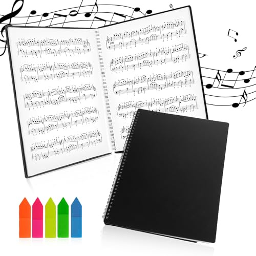 AUAUY Notenmappe für Notenblätter, 60 Taschen, mit Haftnotizen, A4 | Mappe für Notenblätter, A4 Größe Musik Tabelle Datei Ordner, Music Sheet Folder Konzer Chorfolder, für Musiker und Band