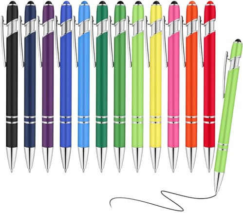 AUAUY 12 stycken kulspetspennor, 2-i-1 soft-touch-kulspetspenna, tryckkulspetspenna, kollega inmatningspenna metallpenna för skrivbord anställda, examen, årsdag, kontor