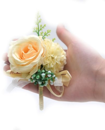 Hrlace 2 stycken bröllop boutonniere konstgjorda rosor blommor silke blommor knappblomma brud brudgum klänningar tillbehör för bröllop årsdagar banketter dansfester gul