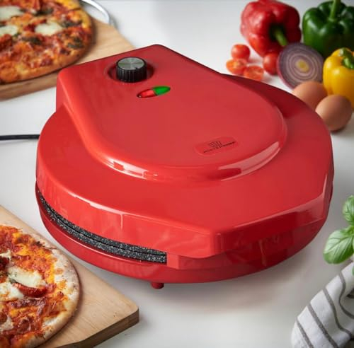 MisterChef - Forno elettrico per pizza, pizzera per piano di lavoro, mini forno per pizza da 1450 W, con piastra in ceramica antiaderente da 12 pollici, per crepes, pancake, rosso