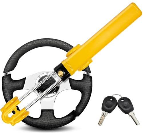 ZHSDUEWN Steering Wheel Lock Twin Bar, Car Steering Wheel Locks, Universal Steering Lock Heavy Duty High Visibility Universal Fit for Cars, SUVs, Motorhomes, Caravans, 2 Keys