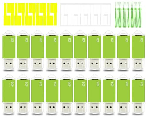 Nicepicten - Memoria USB de 4 GB, unidad flash USB de 4 GB, 20 unidades, unidad USB a granel de 4 GB, unidades USB de salto, memoria pendrive, memoria USB con cordones y etiqueta, color verde, 20
