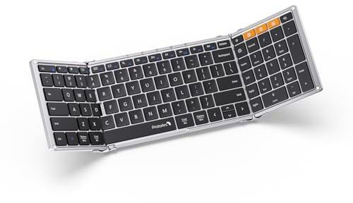 ProtoArc XK01 Clavier Bluetooth pliable sans fil avec pavé numérique pour iPad, tablette, smartphone, ordinateur portable, PC, Windows, iOS, Android, noir argenté