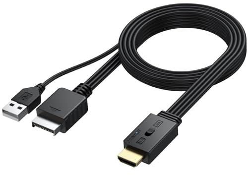 AUTOUTLET PS1/PS2 till HDMI-adapter, äkta plug and play, stöder 4:3/16:9 konvertering, 1080P HDMI-omvandlare för PS1/PS2 med kabeldesign, PS1 PS2 HDMI-kabel för HDTV-skärm