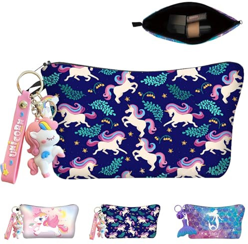 YOUYIKE Unicorno Borsa per Trucchi da Ragazza, Impermeabile Trousse da Viaggio, Con Portachiavi, Trousse per Cosmetici, Portatile, Multifunzione Mini Makeup Bag(A)