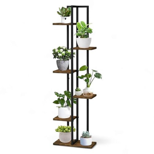 DanDiBo Scaffale per fiori per interni in metallo, nero, 6 ripiani, in legno, 96582, 120 cm, design moderno