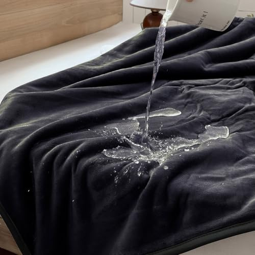 NSNLGSGC Coperta impermeabile per letto singolo, coperta impermeabile in flanella impermeabile fino a 1700 g (nero, 127 x 152 cm)