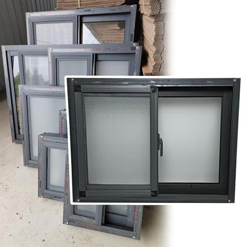 Schiebefenster Dunkelgraues gehärtetes Universal-Schiebefenster, 30 40 50 55 60 65 70 75 80 85 90 100 110 120 cm großer Ersatz für Garagentorfenster, großes Fenster für Schuppen aus Aluminium(53x50cm/