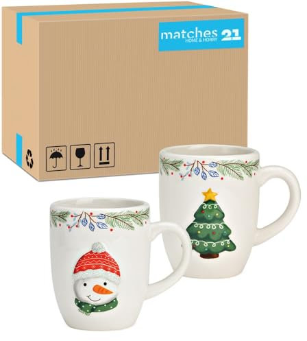 Weihnachtstassen 36er Set aus Keramik mit Tannenbaum und Schneemann Motiv - 300 ml Kaffeebecher für Weihnachten Ø 8 x 10 cm cm - Bunte Tassen ideal für Kaffee, Tee oder Glühwein Spülmaschinengeeignet