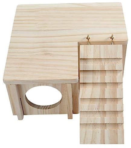 GRIRIW Meerschweinchen Holzhaus Versteckhütte aus Natürlichem Holz für Kleine Haustiere zum Spielen und Ausruhen