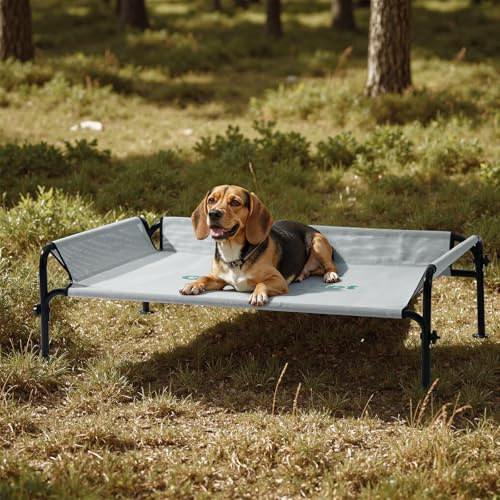 Gardner Pet Elevated Dog Bed with Guardrail & Cooling Mesh, Size M, Grey | 107x76x31cm, Dog Ergonomic Design, 3-sided Guardrail, Washable Breathable Mesh, Quick Assembly, Easy to Clean, Up to 50kg