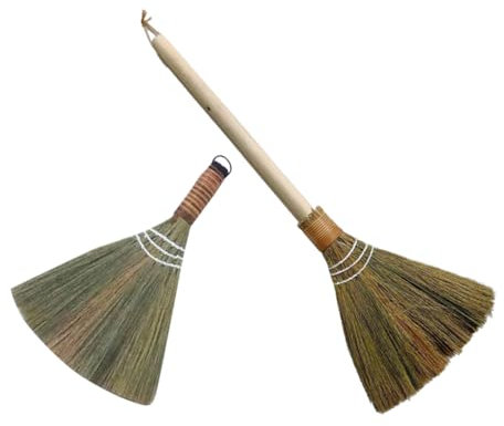 VICASKY 2pcs Handmade Indoor Bamboo Broom Set Detachable Handle, Soft Bristle Dust Removing Floor and Kitchen Cleaning Brooms for Home Use